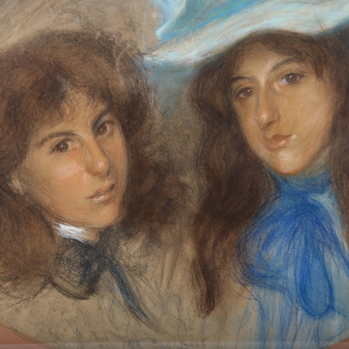 294 - A large Antique pastel portrait of 2 young girls, signed and dated 