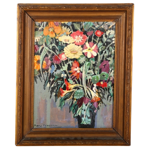 299 - R (Reno?) Thompson, an oil on board, still life study flowers in vase, signed bottom left-hand corne... 