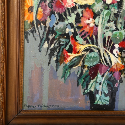 299 - R (Reno?) Thompson, an oil on board, still life study flowers in vase, signed bottom left-hand corne... 