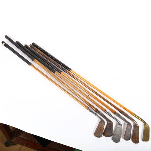 327 - GOLFING INTEREST - a group of 6 hickory-shafted steel-headed golf clubs, various brands and makers i... 