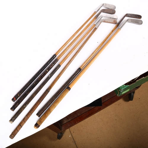 328 - GOLFING INTEREST - a group of 6 hickory-shafted steel-headed golf clubs, various brands and makers, ... 