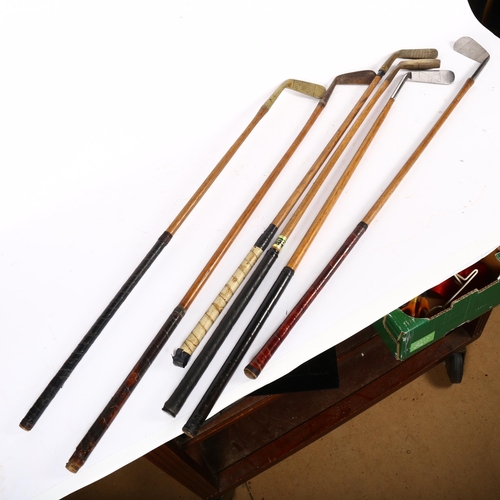 330 - GOLFING INTEREST - a group of 6 hickory-shafted steel-headed golf clubs, various brands and makers, ... 