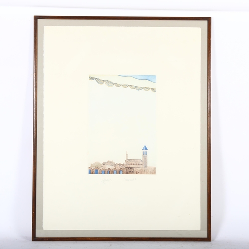 338 - A framed abstract print, signed and dated 1989, and a second framed print titled 