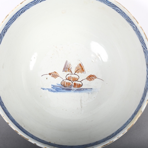 395 - Antique English Delft bowl with polychrome decoration, diameter 26cm, height 12.5cm