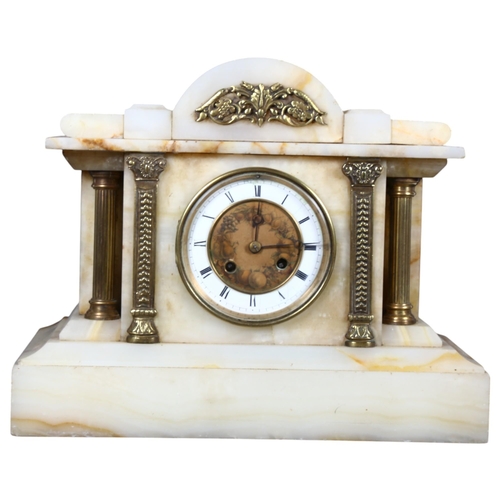 418 - A marble-cased 2-train mantel clock with brass Corinthian columns, H28cm