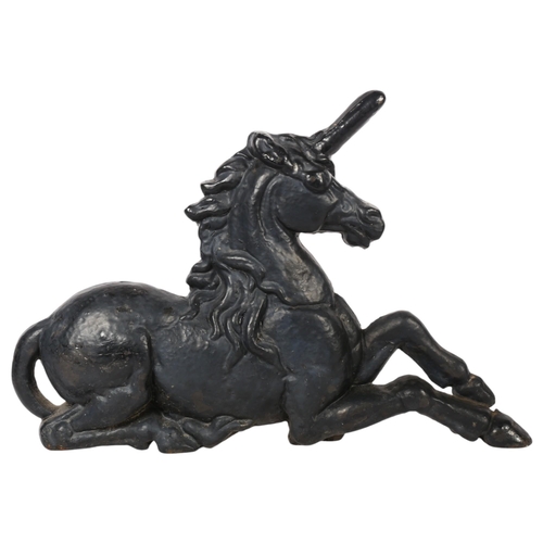 420 - A Vintage painted cast-iron unicorn figure boot scraper, L56cm