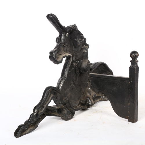 420 - A Vintage painted cast-iron unicorn figure boot scraper, L56cm