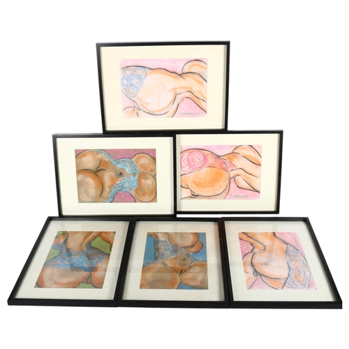 452 - A set of 6 framed prints, nudes, indistinctly signed, 31cm x 44cm