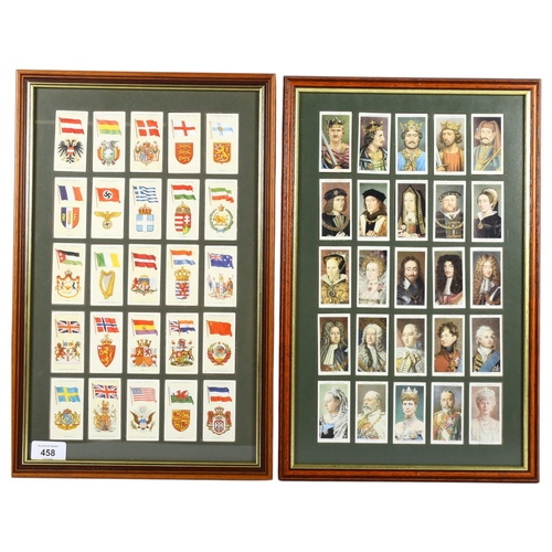 458 - A framed set of Player's National Flags and Arms cigarette cards, and Player's Kings and Queens of E... 