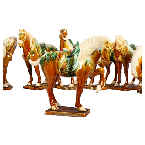 471 - A set of 8 painted pottery Chinese Tang style horses, tallest 20cm