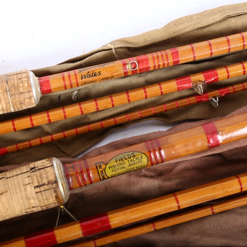 48 - 2 Vintage fishing rods, including a 3-piece split-cane example by M Howells, Aberdare Glamorgan, and... 