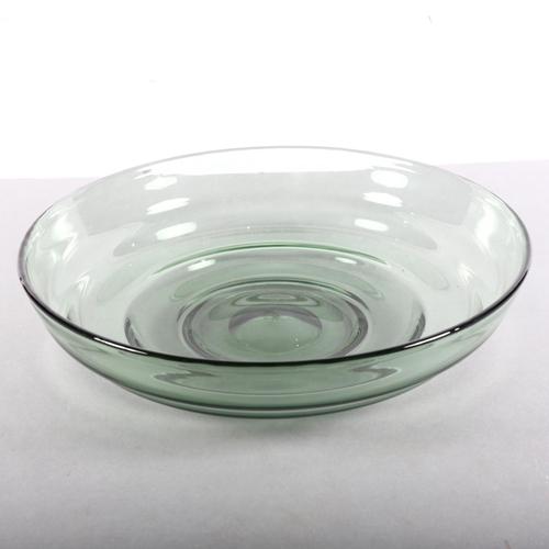 504 - A mid 20th century large green ribbed glass bowl and polished pontil base in the style of Whitefriar... 