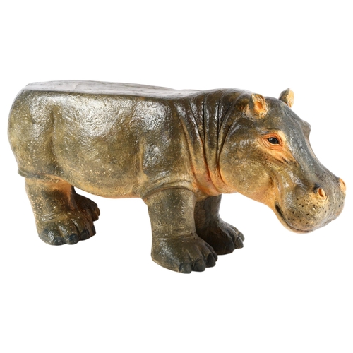 519 - Clive Fredriksson - A composition painted figure of a hippopotamus, as a side table or stool, L77cm