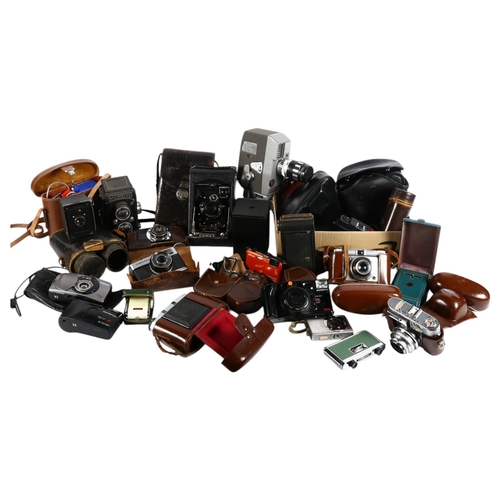 525 - An Argus leather-cased camera, Microflex and other cameras, binoculars, etc