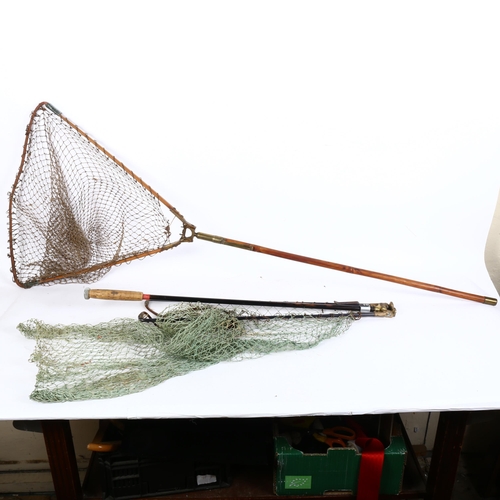 53 - A Vintage bamboo folding landing net, a cork-handled landing net (2)