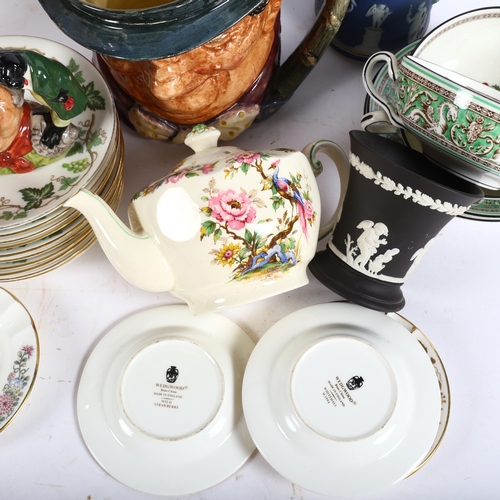 531 - Wedgwood items, a teapot, 2 Doulton character jugs, etc