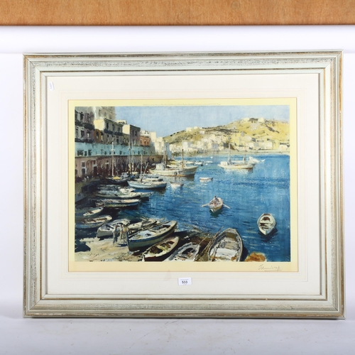 533 - After Edward Seago, 20th century limited edition fine art print, harbour scene, signed in pencil, bl... 