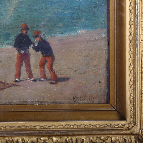 538 - French School, oil on board, coastal scene, in embossed gilt frame, 47cm x 62cm