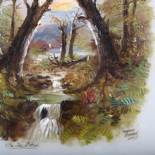 543 - Painting on glass - woodland stream, indistinctly signed, in embossed gilt frame, Jame Goard 1897, t... 