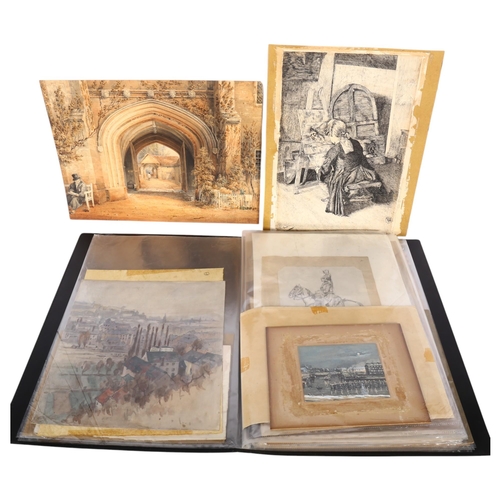 548 - Folio containing a quantity of assorted watercolours and drawings