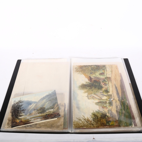 548 - Folio containing a quantity of assorted watercolours and drawings