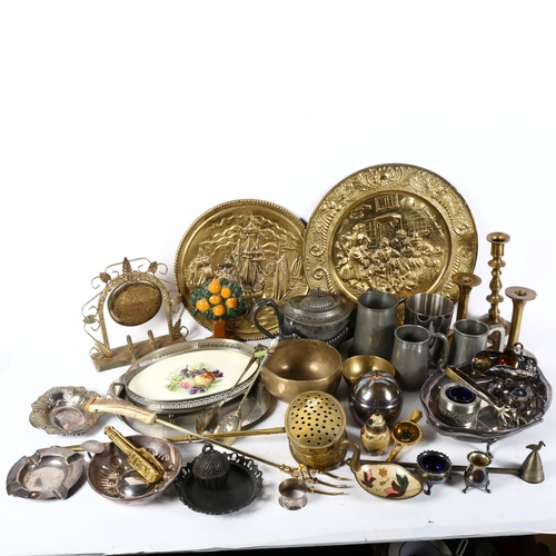 576 - A large quantity of mixed silver plated ware, including tea sets, serving trays, tankards, various o... 