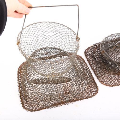 73 - 2 Vintage wire mesh collapsible fishing baskets