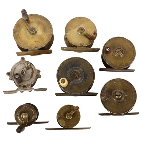 76 - A group of Vintage brass and other fishing reels, including 2 miniature examples (8)