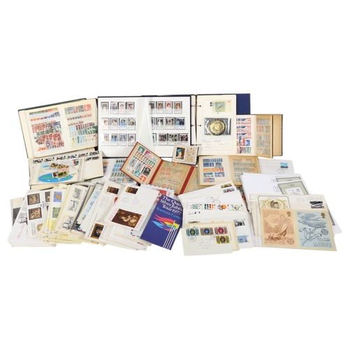 93 - A box of mainly GB First Day Covers, and a box of various stock books, Coronation stamps, etc (2 gre... 