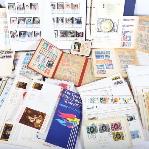 93 - A box of mainly GB First Day Covers, and a box of various stock books, Coronation stamps, etc (2 gre... 