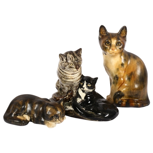 636 - 2 Winstanley cats, tallest 27cm, and a pottery group of 2 cats