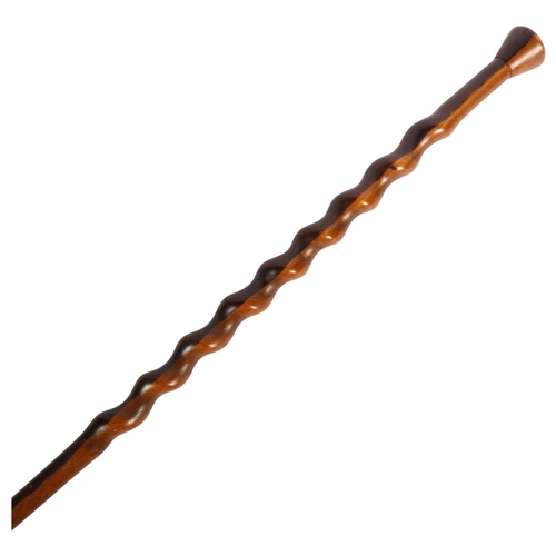 640 - A lignum vitae walking cane, with carved spiral twist to upper part