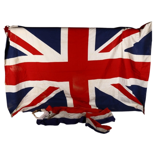 642 - A red white and blue cotton stitched pennant, and a printed cotton Union Jack, 170cm x 116cm