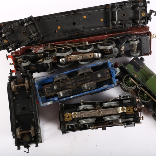 643 - A TIR black locomotive, a Hornby LNER OO gauge green locomotive, a Dinky locomotive, etc