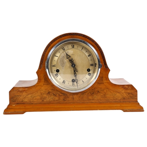 645 - An Enfield Art Deco walnut-cased 3-train mantel clock, H23.5cm