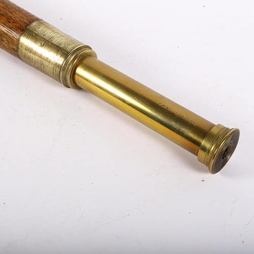 647 - Antique oak and brass telescope by Cary of London, 87cm