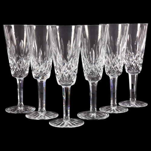 655 - 6 Waterford Crystal Lismore pattern champagne flutes, 18cm