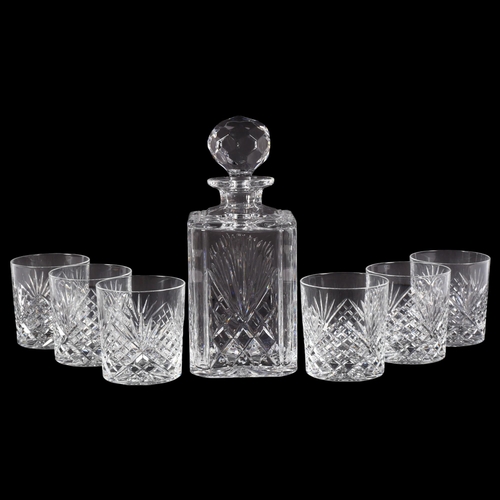 658 - An Edinburgh Crystal decanter and stopper, H24cm, and 6 Royal Doulton Whisky tumblers