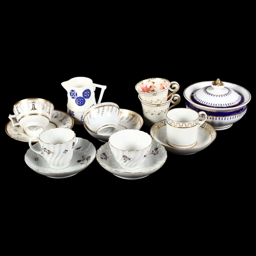 665 - A group of 19th century Worcester and Chamberlain's Worcester cabinet cups and saucers, including a ... 