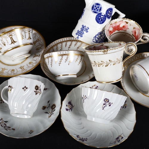 665 - A group of 19th century Worcester and Chamberlain's Worcester cabinet cups and saucers, including a ... 