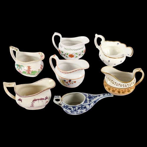 670 - A group of 19th century porcelain sauce boats, and an invalid feeder