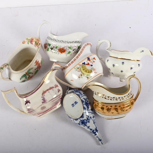 670 - A group of 19th century porcelain sauce boats, and an invalid feeder