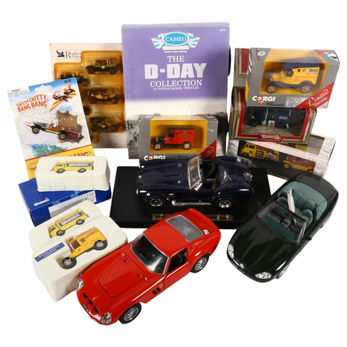 673 - 2 boxfuls of diecast toy cars, including Beano, Corgi United Dairies, boxed, and various loose vans ... 