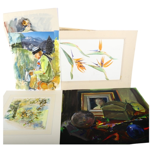 681 - A folder of unframed watercolour portraits, sketches, etc