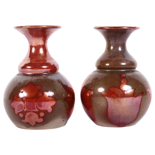 703 - A pair of Art pottery ruby lustre vases, unmarked, each height 8.5cm (2), from the estate of a forme... 