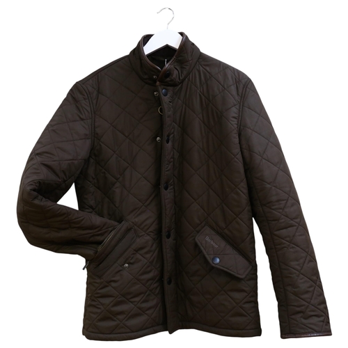 741 - BARBOUR - a Barbour Pal brown quilted jacket with brown leather piping, size medium