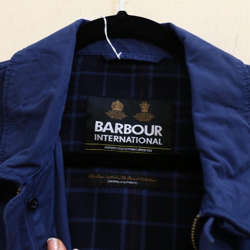 744 - BARBOUR - a Steve McQueen International blue brushed cotton jacket, sample issue, size medium