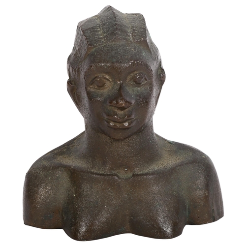 754 - A mid-century West African solid bronze bust of a lady, unsigned, H13cm