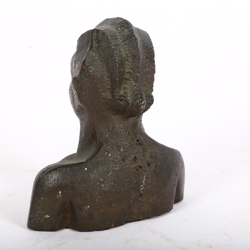 754 - A mid-century West African solid bronze bust of a lady, unsigned, H13cm