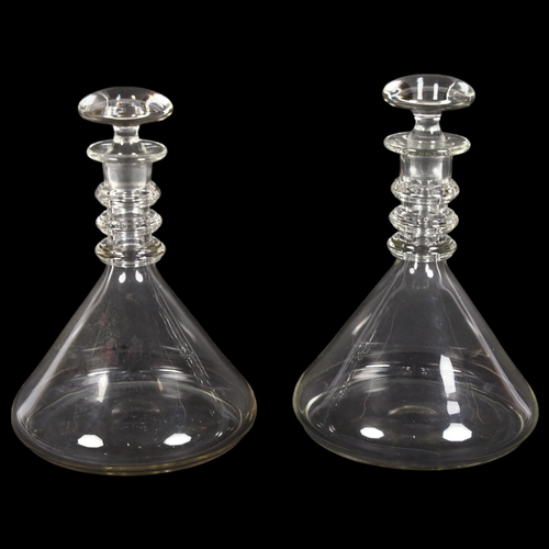 763 - WHITEFRIARS - a pair of ornate glass decanters, with associated stoppers, H27cm (2)